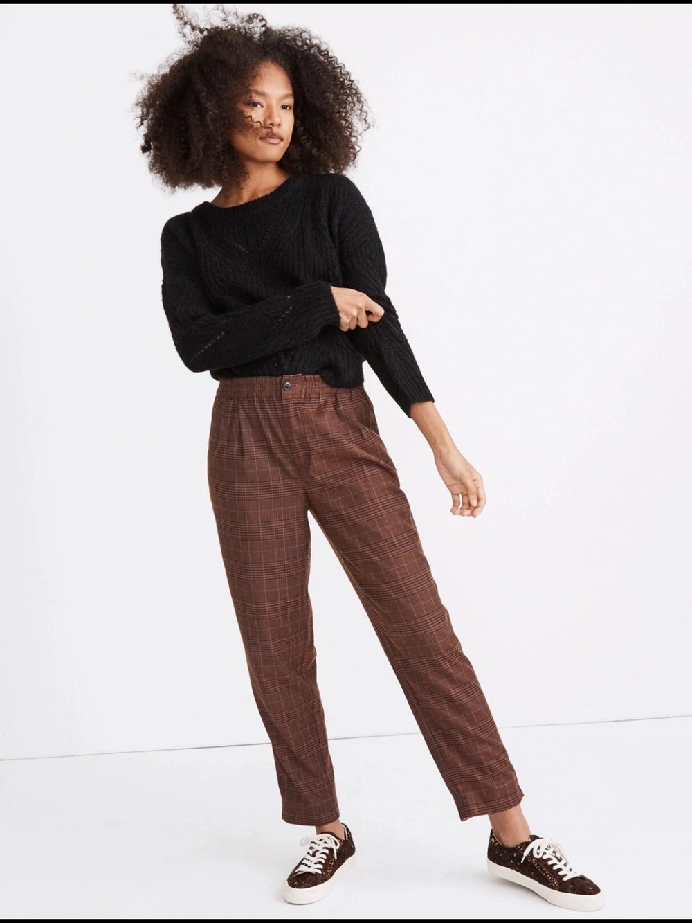 Madewell Womens Plaid Flannel Track Trousers Pants Brown‎ Tapered High Rise S